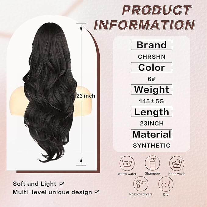 Ponytail Extension, Drawstring Ponytail Extension for Women 23 Inch Long Dark Brown Wavy Pony Tails Hair Extensions Synthetic Clip in Ponytail Hairpiece for Women