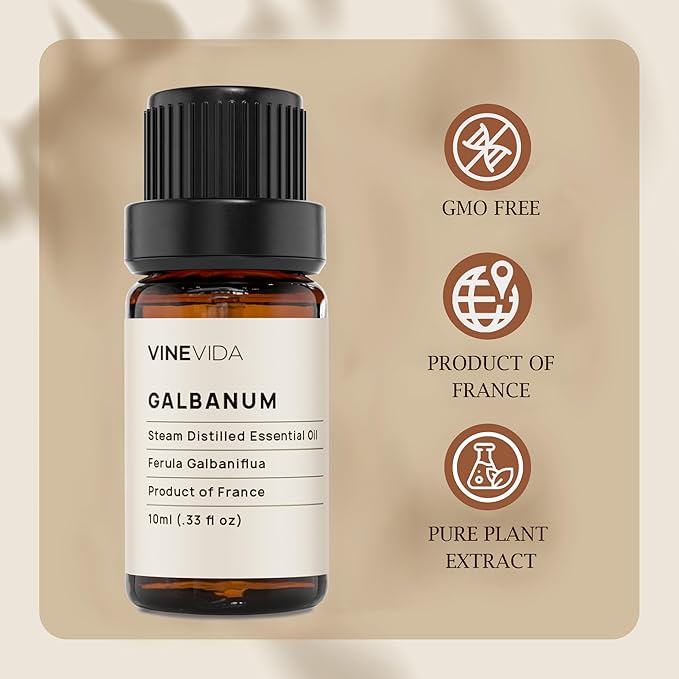 VINEVIDA Galbanum Essential Oil 10 mL - Undiluted Galbanum Oil 10 mL - Galbanum Candle Oil Scent - DIY Candle Scents for Candlemaking - 10 mL Essential Oil for Soap Making Safe for Skin