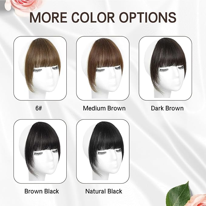 BOGSEA Clip in Bangs 100% Human Hair Bangs with Temples Bangs Hairpieces for Women Clip in Fake Bangs for Daily Wear (Dark Brown)