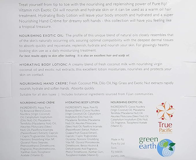 Pure Fiji Nourishing Trio, Ideal Spa Bath Gift Set for Women - Travel Kit - Includes Exotic Body Oil , Hydrating Body Lotion For Women and Nourishing Hand Cream, Starfruit Scent