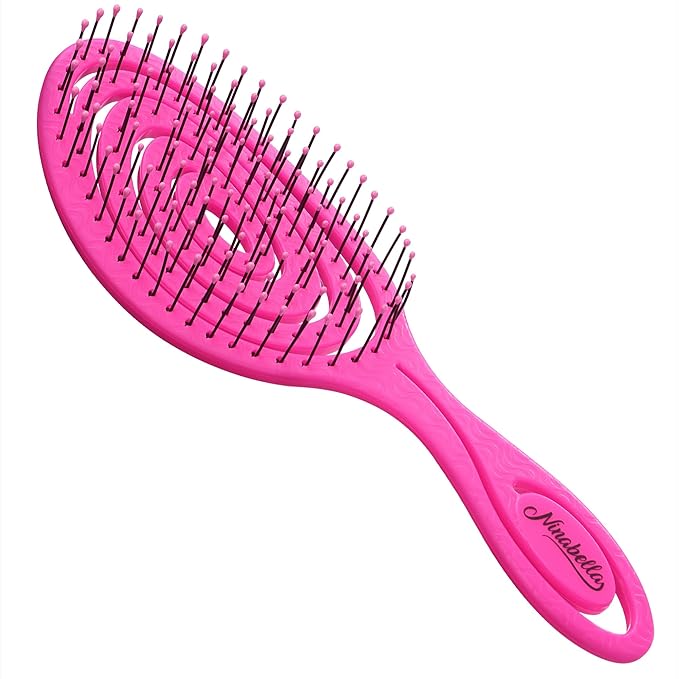 Ninabella Spiral Hairbrush - Detangle Hair Brush - For Brushing Wet or Blow Dry Hair - Detangler Vent Brush - Neon Pink