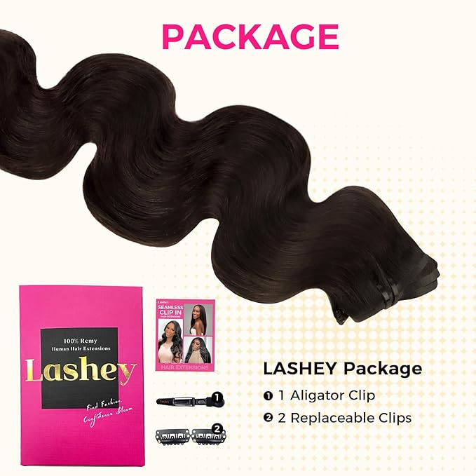 Lashey Seamless Clip in Hair Extensions Human Hair #2 Dark Brown Body Wave 7pcs 110g 22 Inch PU Weft Clip in Hair Extensions Real Human Hair for Women