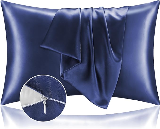 BEDELITE Satin Pillowcase with Zipper, Navy King Size Pillow Cases Set of 2, Super Soft and Cooling Similar to Silk Pillow Cases, Gift for Women Men(20x40 Inches)