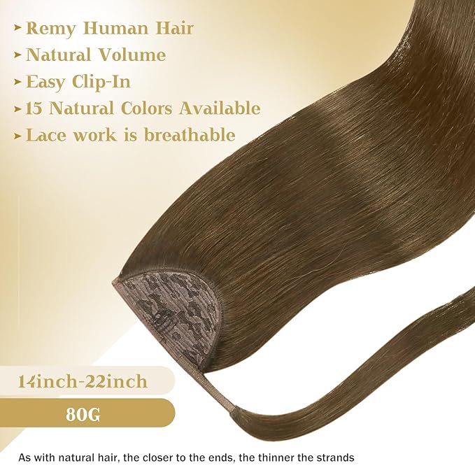 Ve Sunny Hair Extensions Ponytail Real Human Hair Wrap Around Clip in Ponytail Hair Extensions Straight Extensions Human Hair for Women Light Ash Brown 16inch 80G