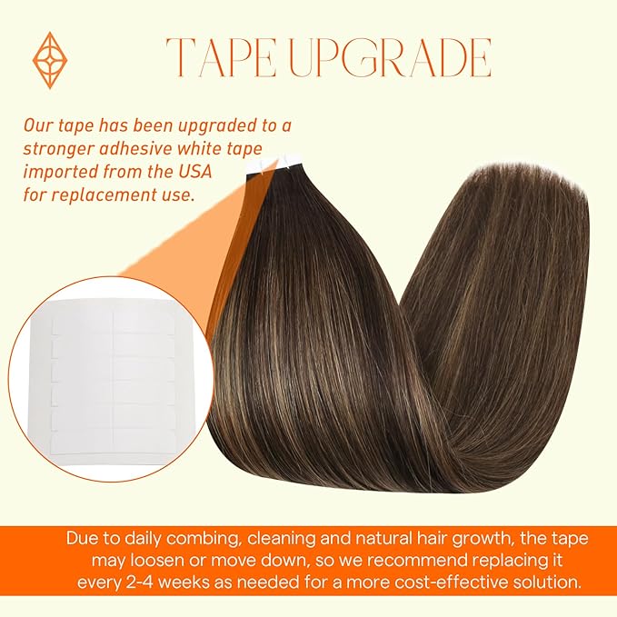 Full Shine Tape in Hair Extensions Seamless Tape in Extensions 24 Inch Brazilian Real Human Hair Tape ins Color 2 Dark Brown to 8 Ash Brown and 2 Dark Brown 40Pcs 100g for Wedding