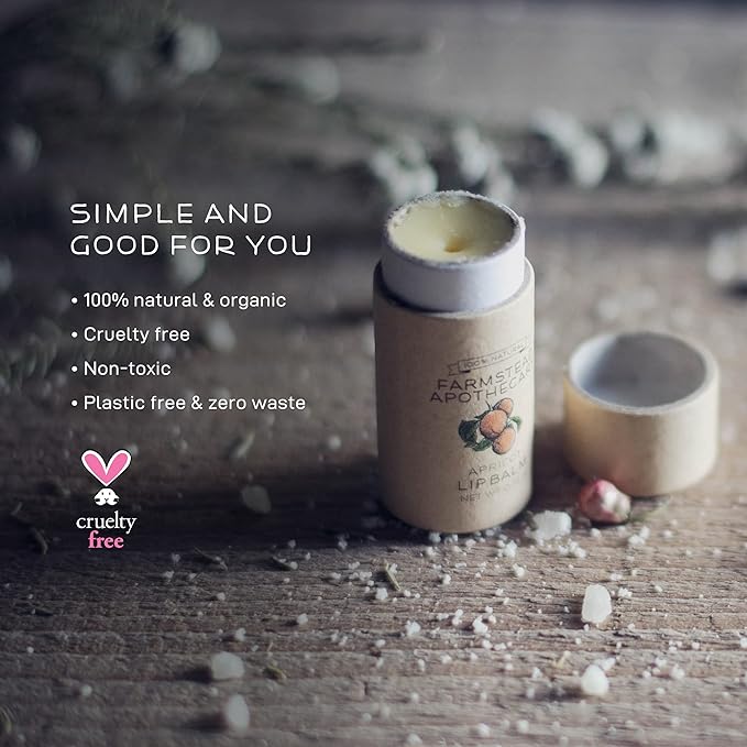 Farmstead Apothecary 100% Natural Lip Balm with Organic Beeswax, Organic Shea Butter & Organic Coconut Oil, Apricot 0.2oz (Pack of 2)