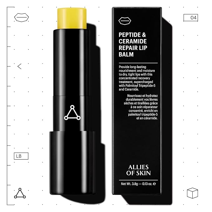 Allies of Skin Peptide & Ceramide Repair Lip Balm with Palmitoyl Tripeptide-5, Ceramide NP, Sea Buckthorn Oil, Avocado Oil, Sunflower Seed Oil, Shea Butter, Vitamin C & E. 3.8g/ 0.13 oz