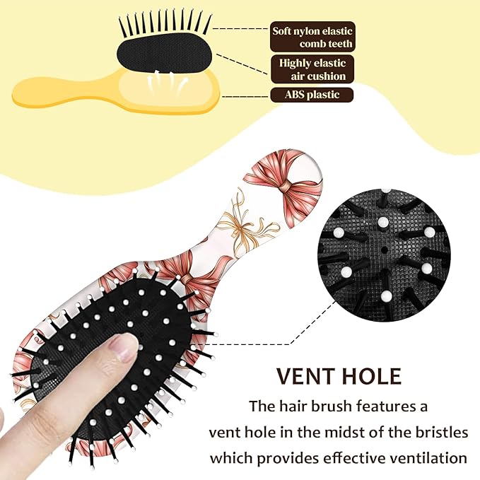 Mini Hair Brush,Cute Detangling Travel Hair Brush,Soft Bristles for Effortless Tangle Removal,Detangler Hairbrush for Women Men Boys Girls Kids Wet Dry All Hair Types (Pink Bow, Mini)