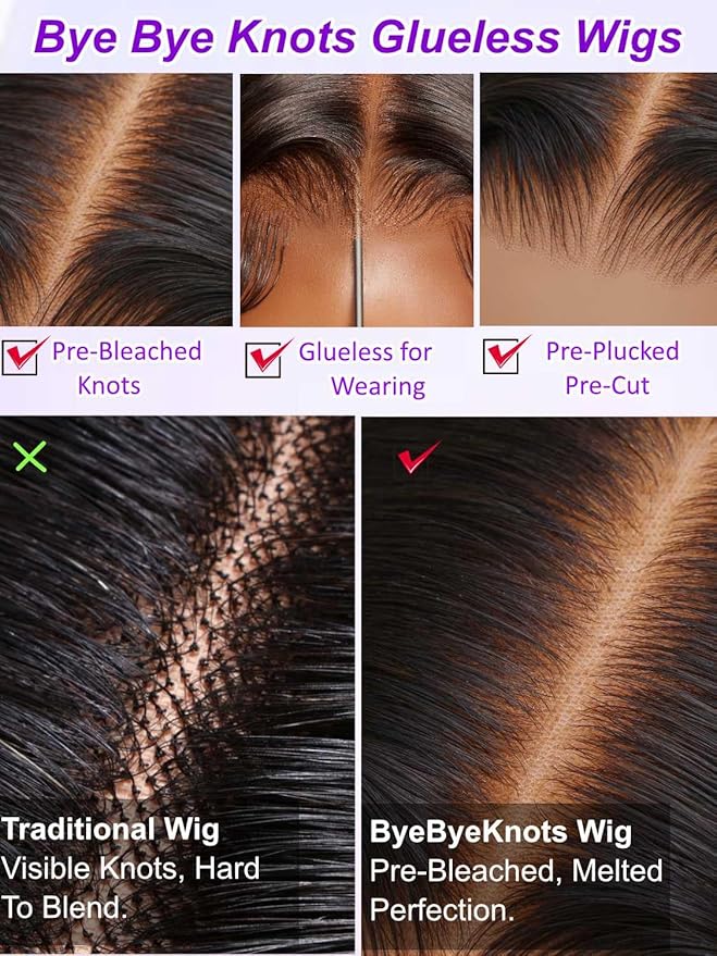 YIROO Bye Bye Knots Chestnut Brown Ombre Light Yaki Straight Wig Human Hair,7x5 Lace Front Glueless Wig with Drawstring,Pre Cut Pre Plucked Pre Bleached Knots Natural Hairline Wig for Women 24Inch