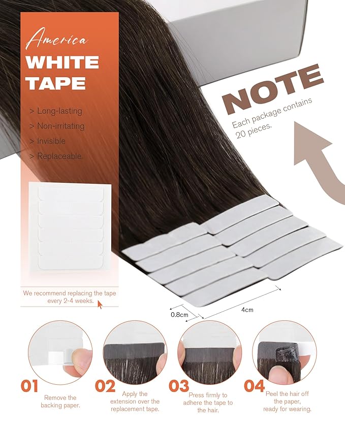 Sunny Hair Tape in Hair Extensions,Dark Brown Tape in Hair Extensions Human Hair Invisible Remy Human Hair Tape in Extensions 18 inch 20Pcs