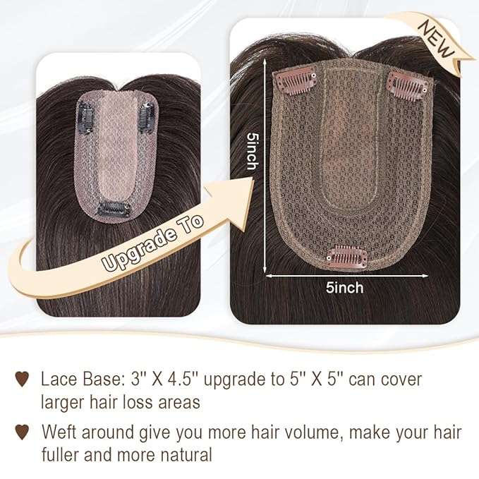 UDU Ash Brown Highlights Synthetic Fiber Hair Toppers for Women with Multi-layer Long Straight Wavy Clip in Wiglets and Fringe Bangs