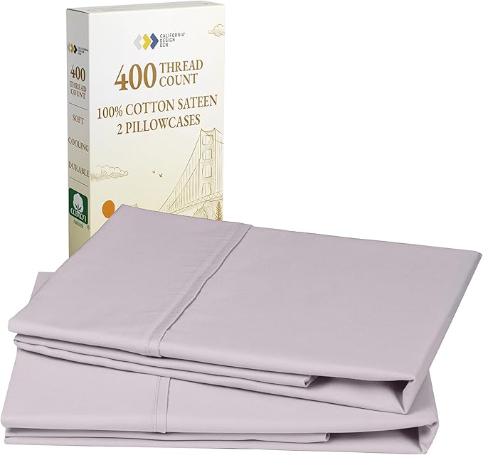 California Design Den King Size Pillowcase Set - 400 Thread Count, 100% Cotton Sateen, Set of 2 Pillow Covers, Soft and Breathable - Dusky Lavender Grey