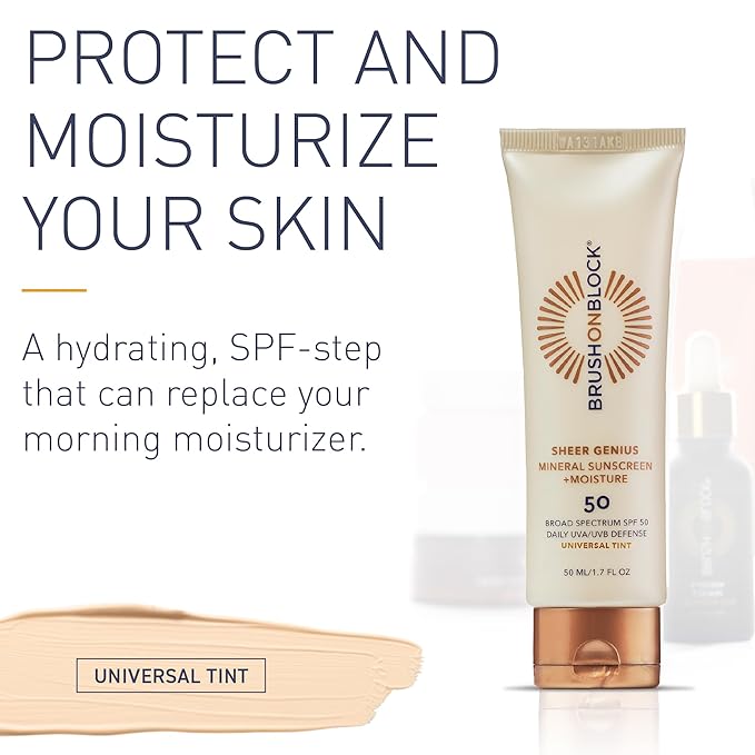 Brush On Block Tinted Mineral Sunscreen Moisturizer SPF 50 | Tinted Face Moisturizer with Sunscreen Broad Spectrum | Hydrating Hyaluronic Acid, Zinc Oxide Protection, 1.7oz, PA ++++, Made in USA