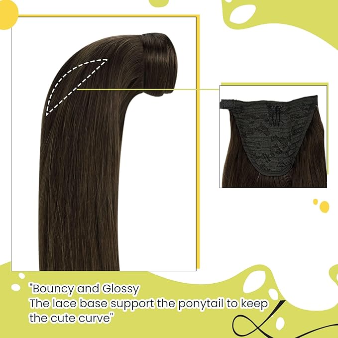 RUNATURE Real Human Hair Ponytail Extension, Medium Brown Ponytail Extension Human Hair, Wrap Around, Clip in Ponytail Hair Extensions Long Straight Hair Add Length, 20 Inch 80g #4 Medium Brown