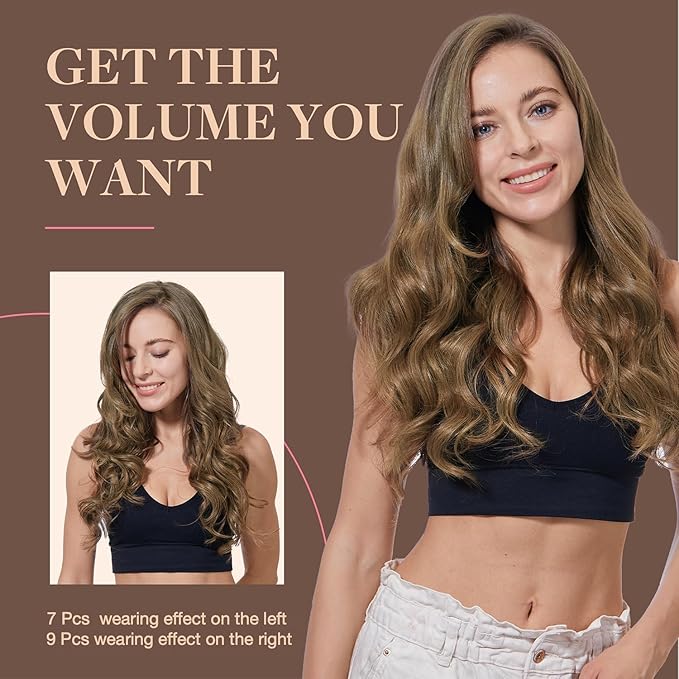GOO GOO Clip in Hair Extensions Real Human Hair, Remy Human Hair Extensions Clip ins for Women, Natural Human Hair, 20inch 150g 9Pcs, 5 Light Ash Brown