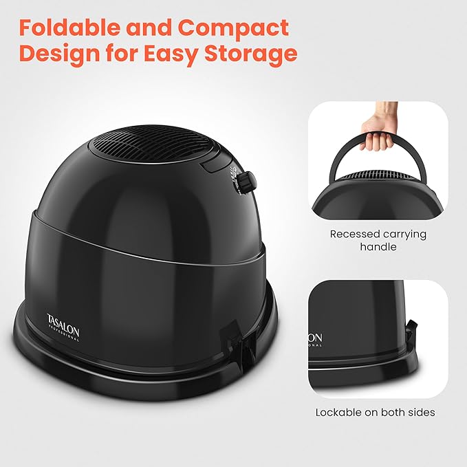 TASALON Portable Hooded Hair Dryer Bonnet, 1875W Height Adjustable Salon Home Hair Dryer with Hood, 3 Heating Settings - Black