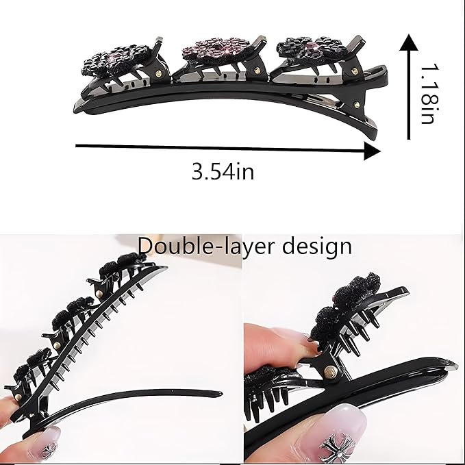 Sparkling Crystal Braided Hair Clips, Woven Hair Clips, New 2025 Women Styling Hair Clip, Women Flower Hair Accessories 4-Pack (champagne)