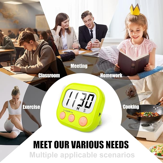12 Pack Digital Kitchen Timers for Cooking Magnetic Timer for Cooking Loud Alarm Green