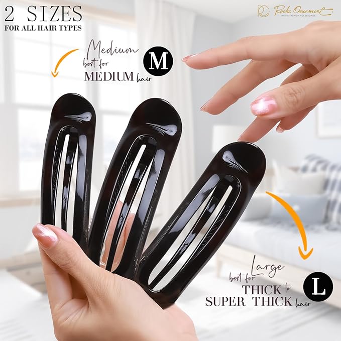 RC ROCHE 6 Pcs Flat Claw Hair Clips for Women Alligator French Barrette Long Thick Hair Duckbill Curved No Slip Grip Lay Flat Side Slide Firm Classic Styling, Large Black