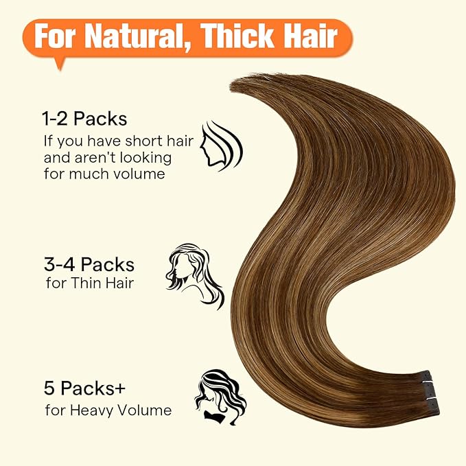 Full Shine Tape in Hair Extensions Human Hair Color 4 Medium Brown to 24 Blonde and 4 Medium Brown No Glue No Clips Tape in Balayage Extensions 20Pcs 30G Tape Extensions Human Hair 12Inch