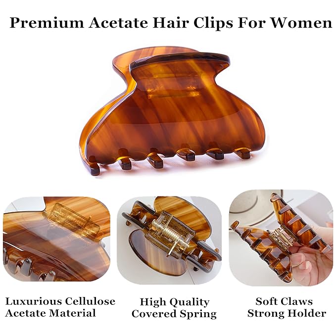 Womens Hair Clips Medium Claw Clips Tortoise Hair Jaw Clips Celluloid Hair Claw Clamps Acetate Hair Clip 3 Pack,Burgundy/Beige/Black