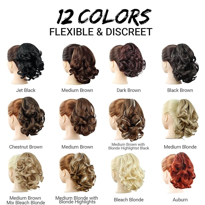 Brown Ponytail Extensions,9" Short Curly Wavy Claw Clip Pony tails Hair Extensions Natural Soft Synthetic Hairpiece for Women