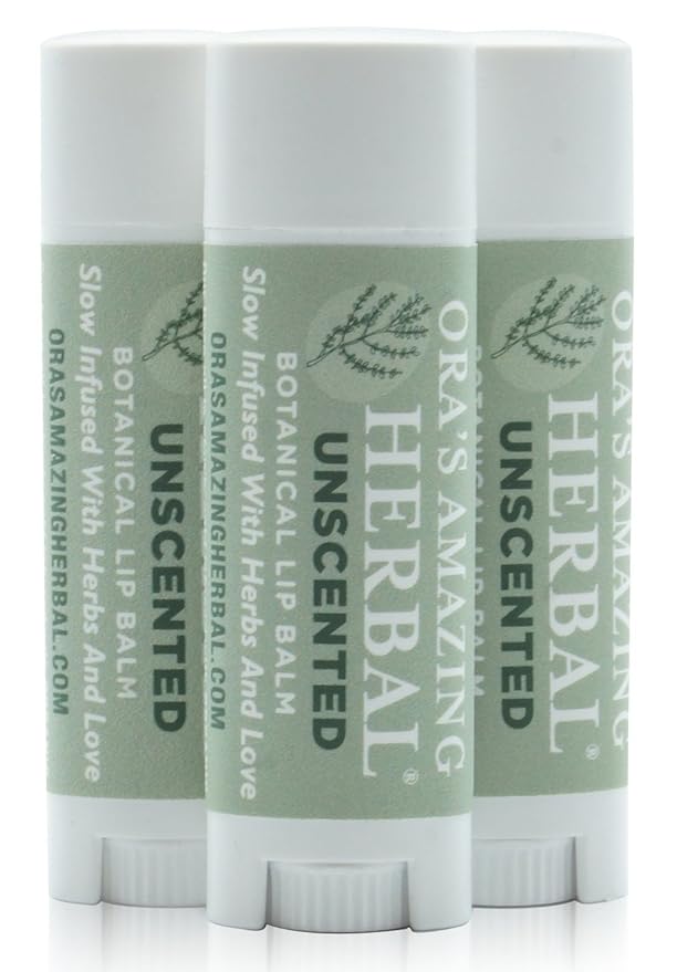 Unscented Lip Balm, Herbal Lip Balm, Healing Lip Balm, Balm for Perioral Dermatitis, Very Dry Lips, Natural Fragrance Free Beeswax Lip Balm (Unscented Pack of 3)