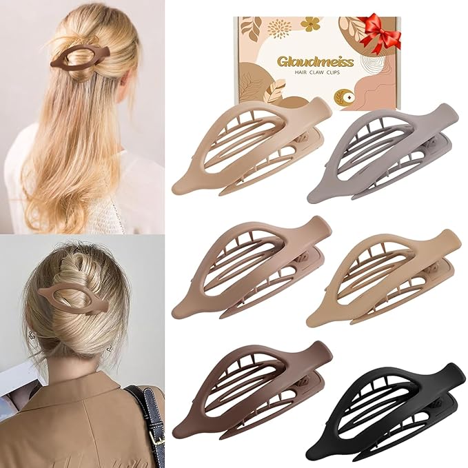 6 Packs Flat Claw Clips for Women, French Concord Flat Hair Clip, Matte Curved Hair Claws Clip for Thin Thick Hair, Lay Down Claws Clips, Durable Strong Hold Hair Clip, Christmas Gifts