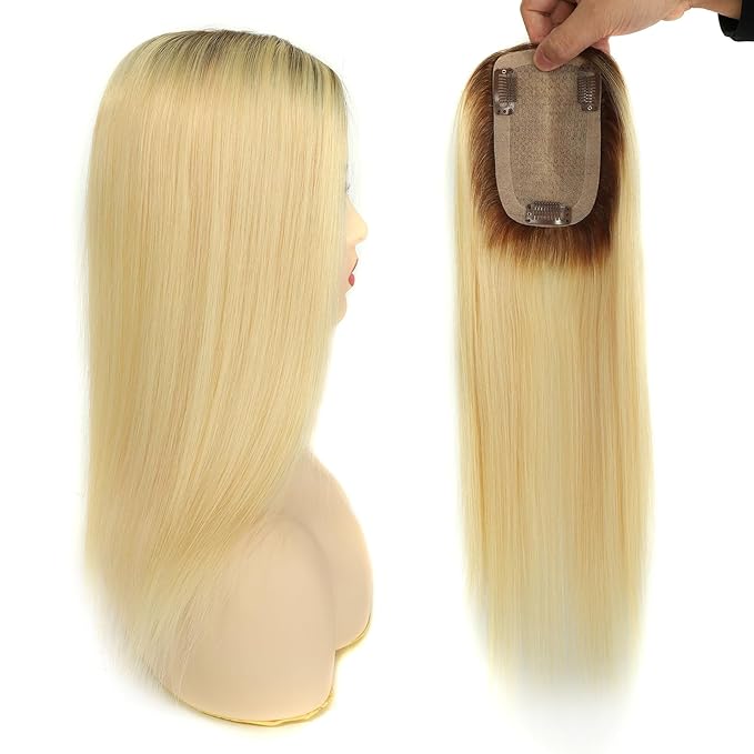 Womens Real Human Hair Toppers for Thin Hair #T3/60, 18 Inch Length 3x5 Inch Injected Silk Base 130% Density Hair Pieces