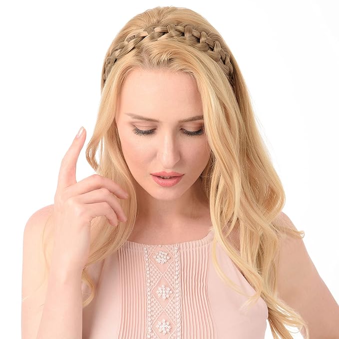 DIGUAN Hollow out Synthetic Hair Braided Headband Hairpiece Women Girl Beauty accessory for Women (Chocolate Toast)