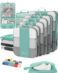 10 Set Compression Packing Cubes for Travel Essentials,Compressible Expandable Packing Cubes for Suitcase,OlarHike Luggage Organizer Bags for Travel,Handy Helper for Organizing Clothes(Cyan)