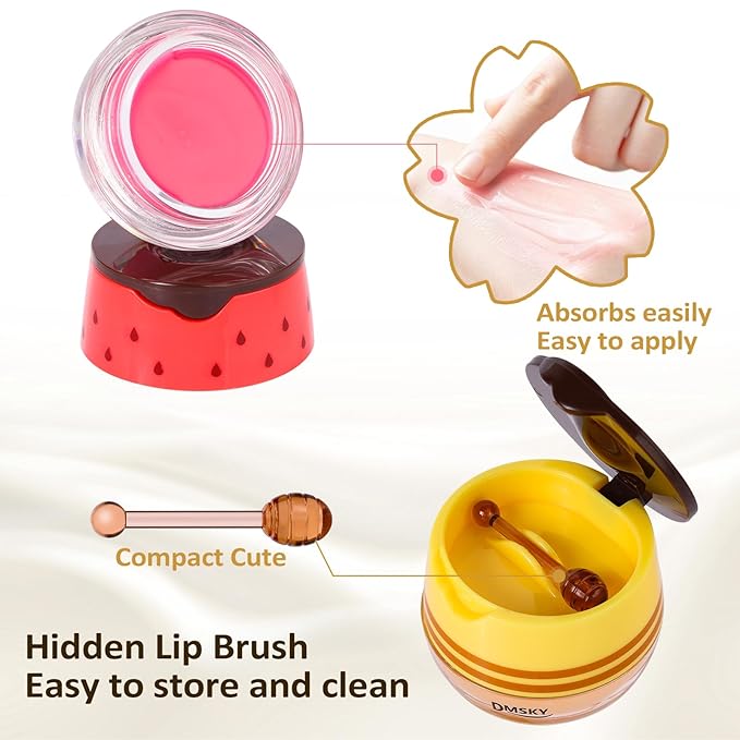 DMSKY Bee Lip Balm Honey Pot 12 PCS, Propolis Lip Mask Overnight, Moisturizing Hydrating Lip Sleeping Mask Prevention Dry and Cracked, Reduce Lip Lines