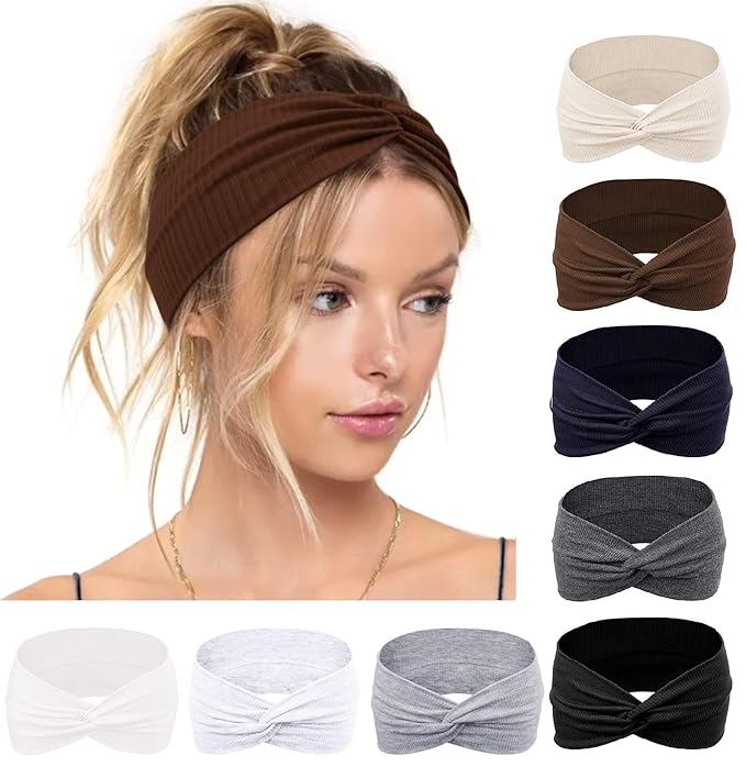 Huachi Boho Knotted Headbands - Wide Non-Slip Turban Hair Accessories for Women in Solid Colors