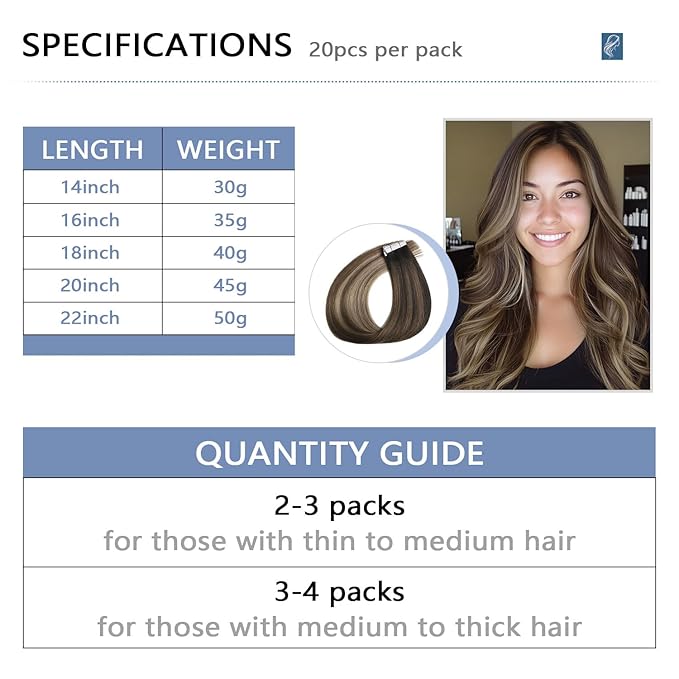 COOKAYU Invisible Tape in Hair Extensions Human Hair, Invisi Edge Injected Tape in Extensions Dark Brown to Dirty Blonde 20Inch 20pcs 45g