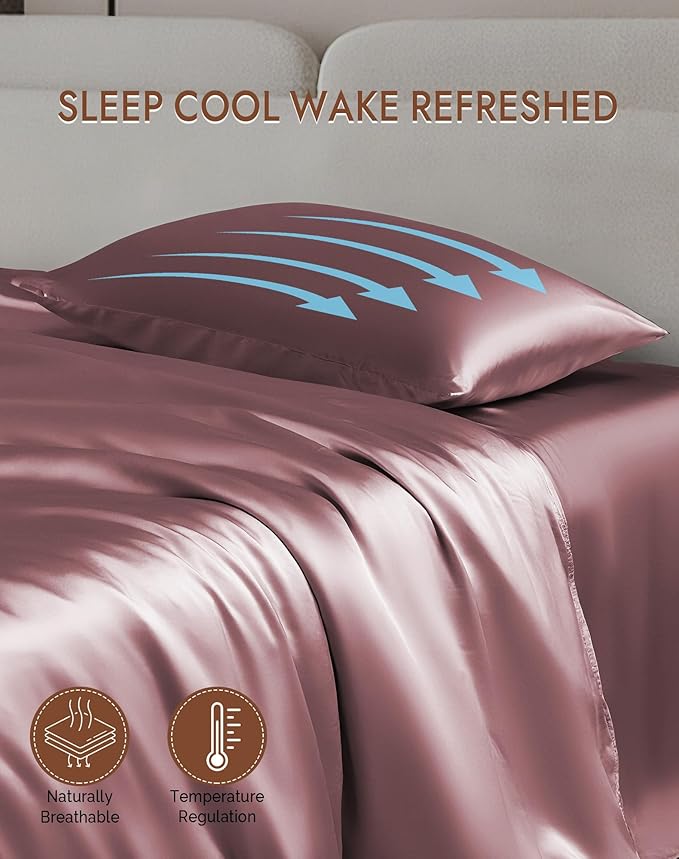 SilkSilky 100% Mulberry Silk Pillowcase - Pure 22 Momme High-Grade 6A Fibers for Hair & Skin, Envelope Closure, Natural, Organic, Breathable & Cooling Pillow Case (King, Pale Mauve)