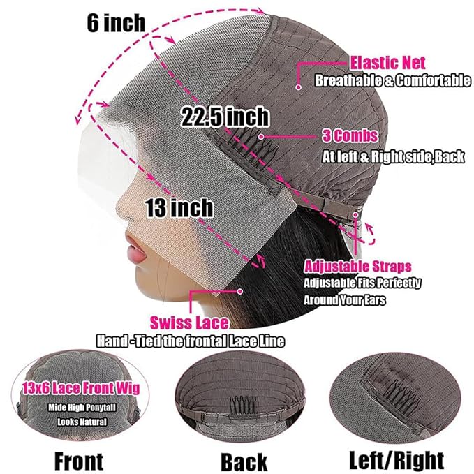 13x6 Body Wave Lace Front Wigs Human Hair Pre Plucked Glueless Wigs Human Hair 180% Density HD Transparent Lace Frontal Wig Human Hair for Black Women Body Wave Wig 20 Inch