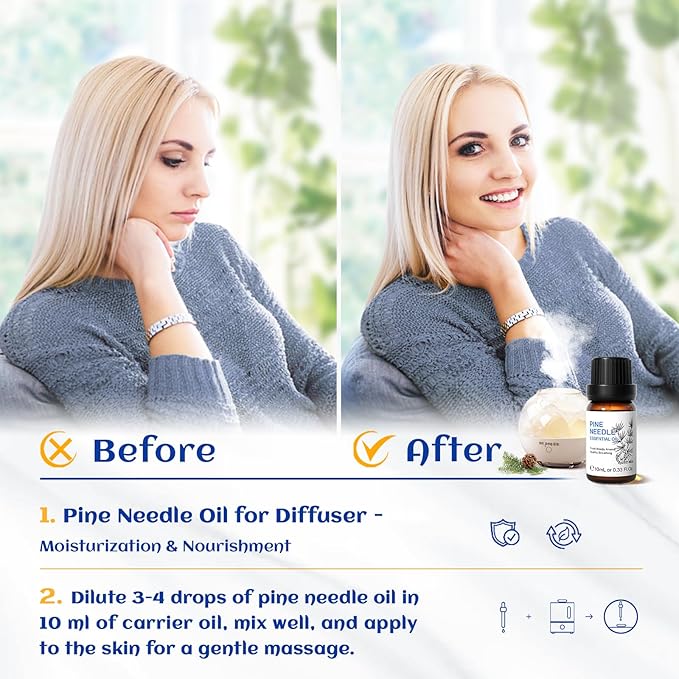 HIQILI 10ml Pine Essential Oil, 100% Pure Natural for Diffuser, Clean Spary, Winter Candle Making Scent- 0.33 Fl Oz