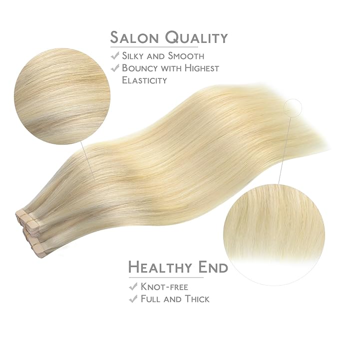 WENNALIFE Tape in Hair Extensions Human Hair, 40pcs 80g 12 inch Ombre Ash Blonde to Golden Blonde Balayage Platinum Blonde Hair Extensions Real Human Hair Invisible Straight Tape in Extensions