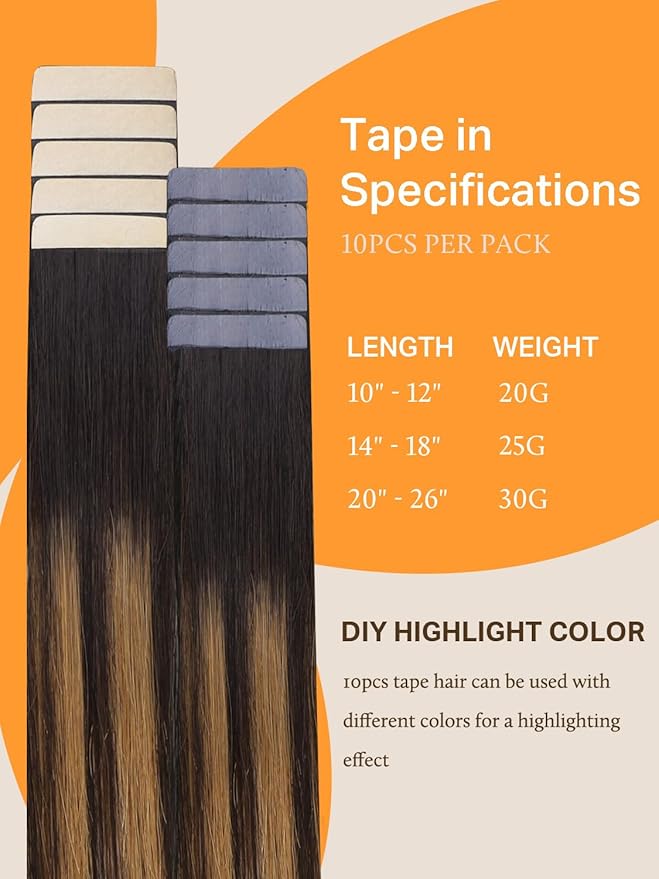 DOORES Tape in Human Hair Extensions, Balayage Dark Brown to Chestnut Brown30g 10pcs 22 Inch, Hair Extensions Tape in Straight Skin Weft Remy Hair Extensions