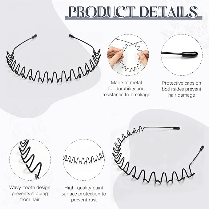 2 Pcs Metal Hair Band, Fashion Wavy Spring Metal Headband for Men & Women, Elastic Non Slip Metals Hairband for Daily Use Outdoor Sports Hair Hoop Hairs Accessories
