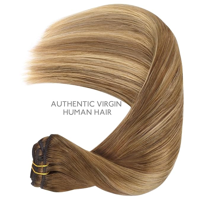 WENNALIFE Clip in Hair Extensions Real Human Hair, 20 Inch 120g 7pcs Human Hair Extensions Clip In Human Hair, Balayage Chestnut Brown Mixed Dirty Blonde Hair Extensions Clip In Real Hair Remy Human