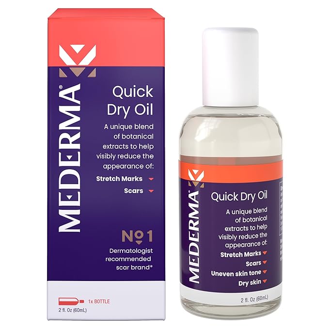Mederma Quick Dry Oil, Scar and Stretch Mark Treatment, Helps to Improve the Appearance of Scars and Stretch Marks, with Natural Botanical Extracts, Paraben Free, Fast-Absorbing, 2.02oz (60ml)