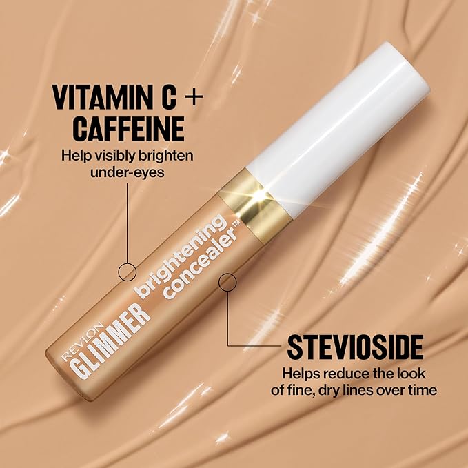 Revlon Glimmer Brightening Concealer, Liquid Under Eye Makeup, Made with Caffeine, Vitamin C, & Stevioside, 155, 0.3 fl oz