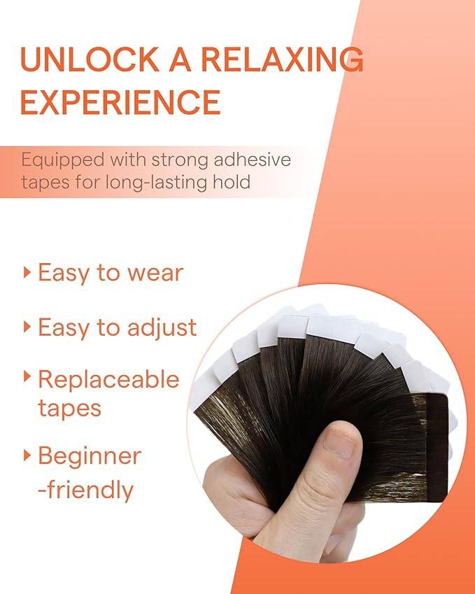 Sunny Hair Tape in Hair Extensions Real Human Hair Invisible Remy Hair Extensions Tape ins for Women Dark Brown 18 inch 25G