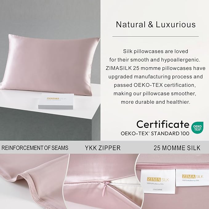 ZIMASILK 25 Momme 100% Pure Mulberry Silk Pillowcase for Hair and Skin Care, Highest Grade 6A Pillow Cases for Women, Long-Lasting Durablity, Gift for Women Men, 1Pc (Queen 20"x30", Light Plum)