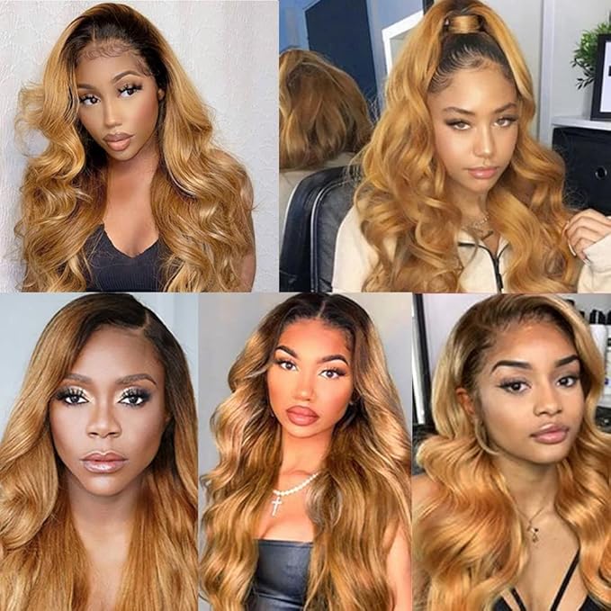 Ombre Bundles Human Hair 1B27 Body Wave Bundles 24 26 28 Inch Double Weft 2 Tone Black and Honey Blonde Bundle Hair Weave Niegmeag Virgin Remy Hair Extensions