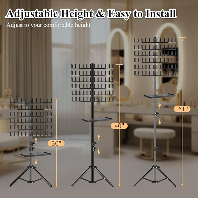Braiding Rack with Tray, 144 Pegs Height Adjustable, 2-side Hair Extension Holder, Hair Stand with Stylist Tools for Salon/Home/Travel (Black)