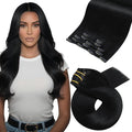 Moresoo Clip in Hair Extensions Real Human Hair Black 5pcs 80g Remy Straight Invisible Lace Double Weft Jet Black Human Hair Clip in Extensions #1 20inch