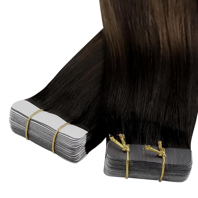 YoungSee Tape in Hair Extensions Real Human Hair Dark Brown Tape in Hair Extensions Balayage Dark Brown with Ash Brown Tapein Hair Extension Human Hair Long Hair 24In 20pcs 50g for Wedding