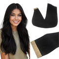 DOORES Human Hair Extensions, Jet Black 20 Inch 50g 20pcs, Tape in Hair Extensions Skin Weft Seamless Tape in Real Remy Straight Hair for Women